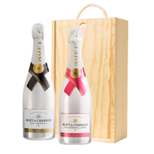 Buy & Send Moet Ice White and Moet Ice White Rose Two Bottle Wooden Gift Boxed (2x75cl)