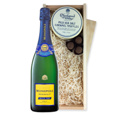 Buy & Send Monopole Blue Top Brut Champagne 75cl And Milk Sea Salt Charbonnel Chocolates Box
