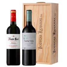 Buy & Send Monte Real Tempranillo & Puerta Vieja Rioja Tinto Wooden box