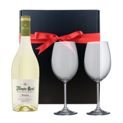 Buy & Send Monte Real Blanco Barrel Fermented And Bohemia Glasses In A Gift Box