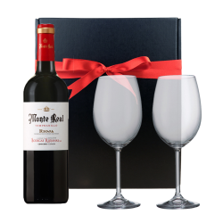 Buy & Send Monte Real Tempranillo 70cl And Bohemia Glasses In A Gift Box