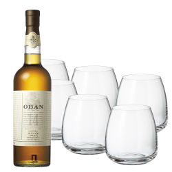 Buy & Send Oban 14 Year Old Single Malt Scotch Whisky with Six Bohemia Anser Tumblers