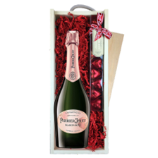 Buy & Send Perrier Jouet Rose Champagne 75cl & Chocolate Praline Hearts, Wooden Box