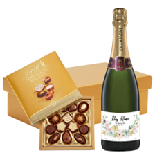 Buy & Send Personalised Champagne - Art 1 Label And Lindt Swiss Chocolates Hamper