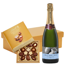 Buy & Send Personalised Champagne - Baby Boy Label And Lindt Swiss Chocolates Hamper