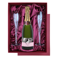 Buy & Send Personalised Champagne - Baby Girl Label in Red Luxury Presentation Set With Flutes