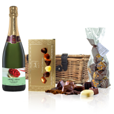Buy & Send Personalised Champagne - Birthday Cake Label And Chocolates Hamper