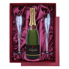 Buy & Send Personalised Champagne - Black Label in Red Luxury Presentation Set With Flutes