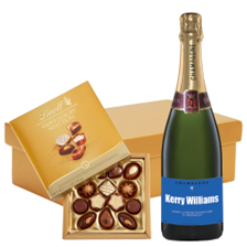 Buy & Send Personalised Champagne - Blue Label And Lindt Swiss Chocolates Hamper