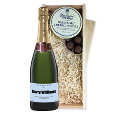 Buy & Send Personalised Champagne - Blue Label And Milk Sea Salt Charbonnel Chocolates Box