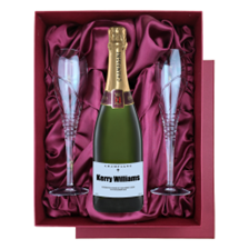 Buy & Send Personalised Champagne - Blue Label in Red Luxury Presentation Set With Flutes