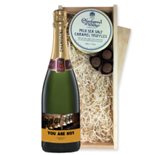 Buy & Send Personalised Champagne - Cup Label And Milk Sea Salt Charbonnel Chocolates Box