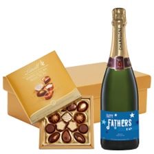 Buy & Send Personalised Champagne - Fathers Day Label And Lindt Swiss Chocolates Hamper