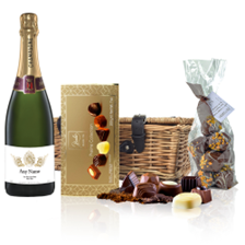 Buy & Send Personalised Champagne - Gold Ornate Label And Chocolates Hamper