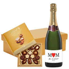 Buy & Send Personalised Champagne - Heart Mam And Lindt Swiss Chocolates Hamper