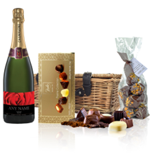 Buy & Send Personalised Champagne - Red Rose Label And Chocolates Hamper