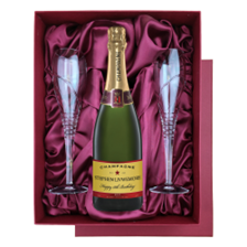 Buy & Send Personalised Champagne - Red Star Label in Red Luxury Presentation Set With Flutes