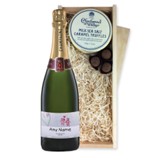 Buy & Send Personalised Champagne - Wall Art Label And Dark Sea Salt Charbonnel Chocolates Box