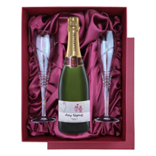 Buy & Send Personalised Champagne - Wall Art Label in Red Luxury Presentation Set With Flutes
