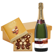Buy & Send Personalised Champagne - Wedding Cake Label And Lindt Swiss Chocolates Hamper