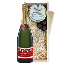 Buy & Send Personalised Champagne - Xmas 2 Label And Milk Sea Salt Charbonnel Chocolates Box