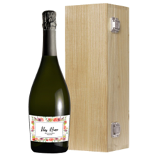 Buy & Send Personalised Prosecco - Art Border 2 Label in Luxury Oak Box