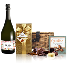 Buy & Send Personalised Prosecco - Art Border Label And Chocolates Hamper