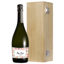 Buy & Send Personalised Prosecco - Art Border Label in Luxury Oak Box