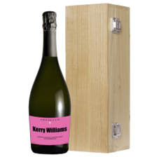 Buy & Send Personalised Prosecco - Pink Label in Luxury Oak Box