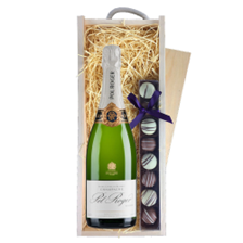 Buy & Send Pol Roger Brut Reserve Champagne 75cl & Truffles, Wooden Box
