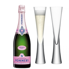 Buy & Send Pommery Rose Brut Champagne 75cl with LSA Moya Flutes