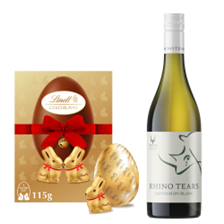 Buy & Send Rhino Tears Sauvignon Blanc 75cl White Wine and Lindt Lindor Gold Bunny & Milk Chocolate Easter Egg 115G