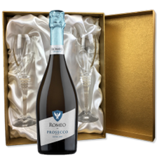 Buy & Send Romeo Prosecco DOC 75cl in Gold Luxury Presentation Set With Flutes