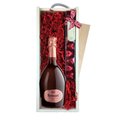 Buy & Send Ruinart Rose Champagne 75cl & Chocolate Praline Hearts, Wooden Box