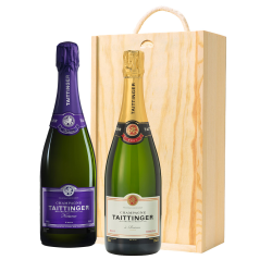 Buy & Send Taittinger Brut and Nocturne Sec Two Bottle Wooden Gift Boxed (2x75cl)