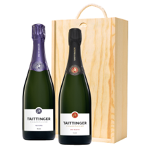 Buy & Send Taittinger Brut and Nocturne Sec Two Bottle Wooden Gift Boxed (2x75cl)