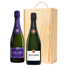 Buy & Send Taittinger Brut and Nocturne Sec Two Bottle Wooden Gift Boxed (2x75cl)