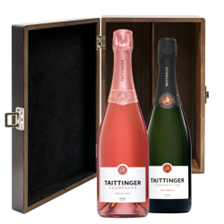 Buy & Send Taittinger Brut and Rose Double Elm Wood Gift Boxed (2x75cl)