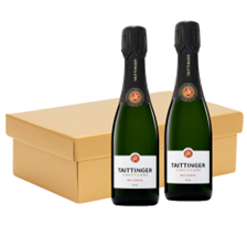 Buy & Send Taittinger Brut Champagne 37.5cl Twin Hamper Gift Box