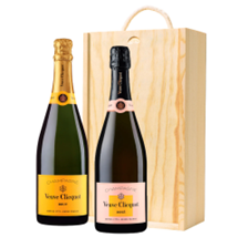 Buy & Send Veuve Clicquot Brut and Veuve Clicquot Rose Two Bottle Wooden Gift Boxed (2x75cl)