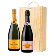 Buy & Send Veuve Clicquot Brut and Veuve Clicquot Rose Two Bottle Wooden Gift Boxed (2x75cl)