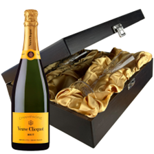 Buy & Send Veuve Clicquot Brut Yellow Label Champagne 75cl And Flutes In Luxury Presentation Box