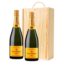 Buy & Send Veuve Clicquot Brut Yellow Label Champagne 75cl Double Pine Wooden Gift Boxed (2x75cl)