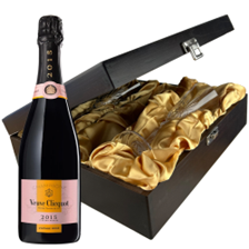 Buy & Send Veuve Clicquot Vintage Rose 2015 Champagne 75cl And Flutes In Luxury Presentation Box