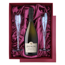 Buy & Send Zonin Prosecco Brut Millesimato DOC in Red Luxury Presentation Set With Flutes