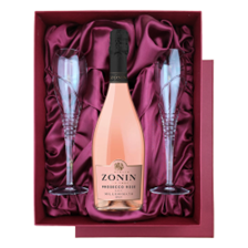 Buy & Send Zonin Prosecco Rose Doc Millesimato 75cl in Red Luxury Presentation Set With Flutes