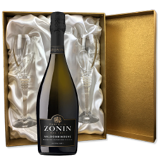 Buy & Send Zonin Valdobbiadene DOCG Millesimato Extra Dry 75cl in Gold Luxury Presentation Set With Flutes
